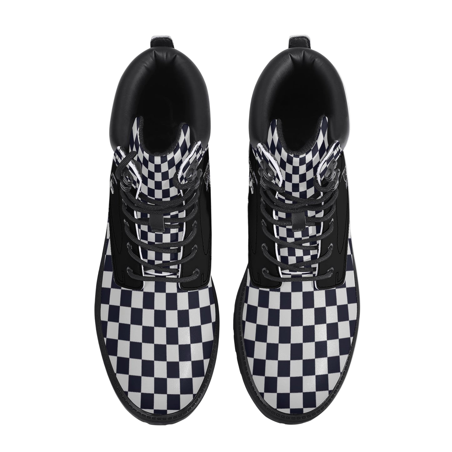 Black and white checkered boots on a white background