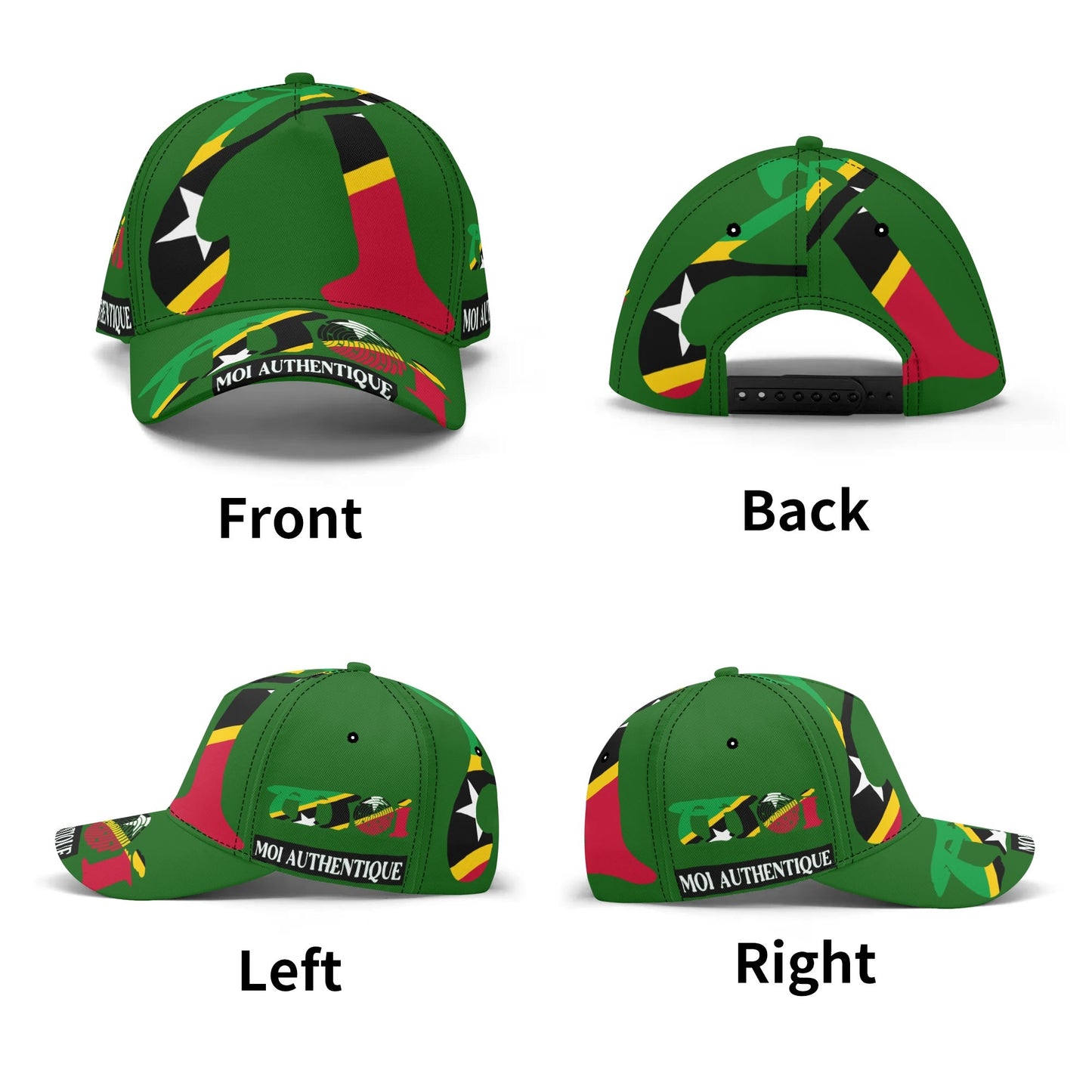 Green cap with colorful design on a white background