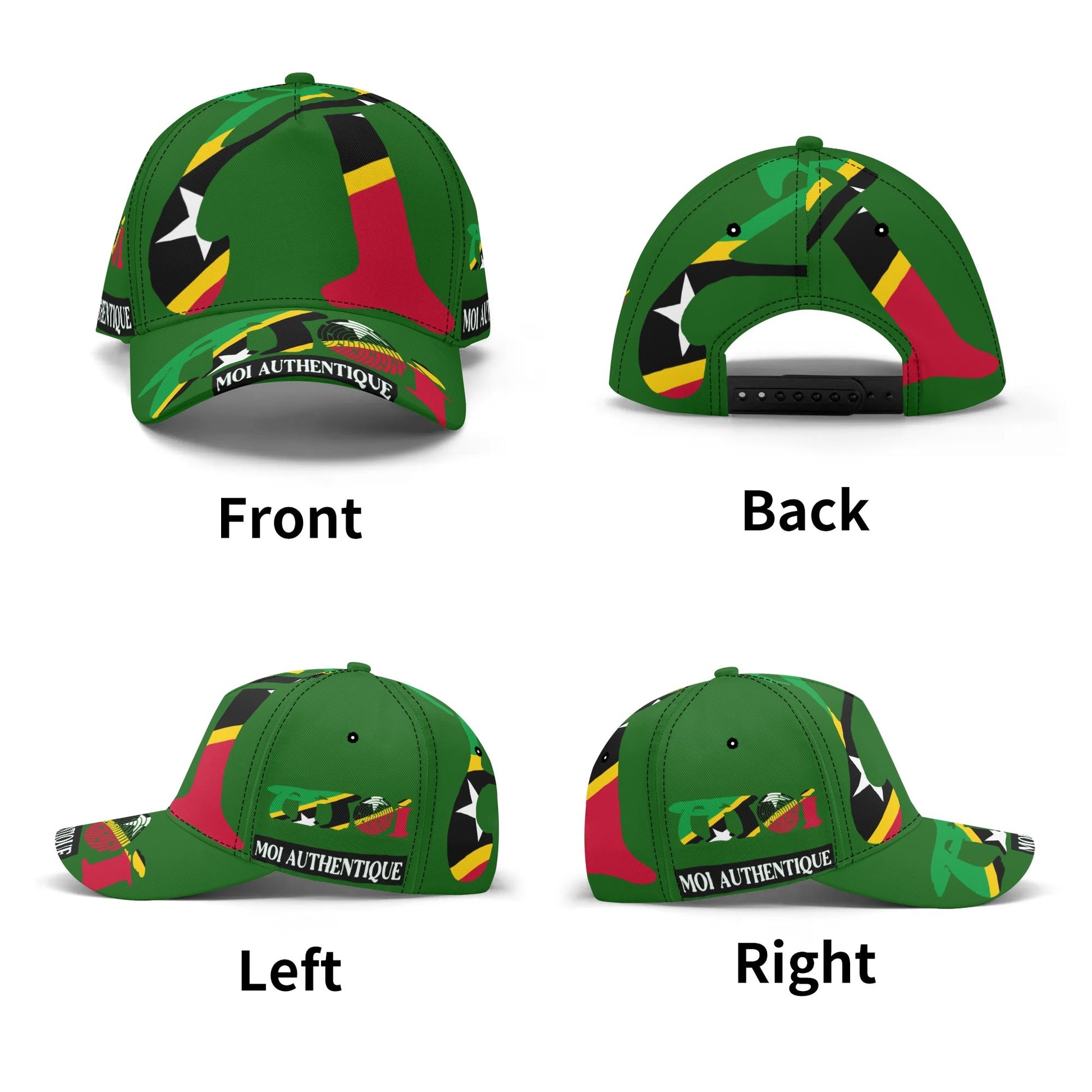 Green cap with colorful design on a white background