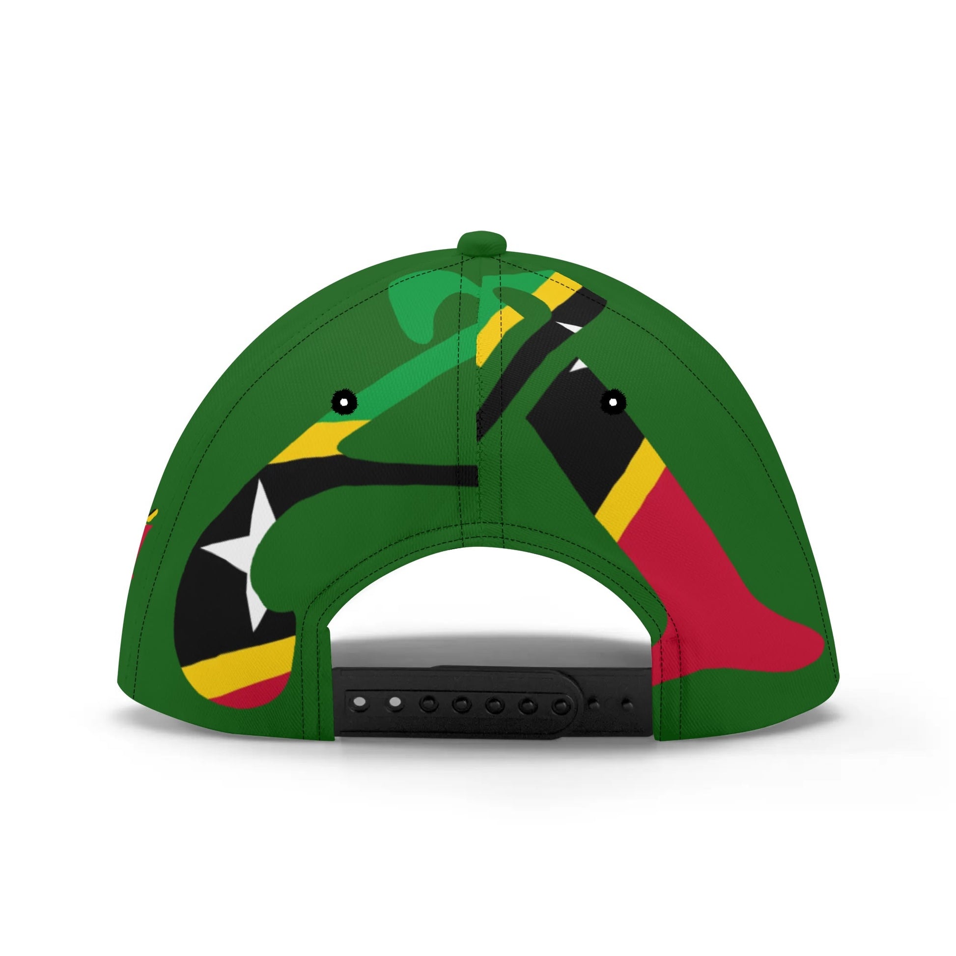 Green cap with colorful design on a white background