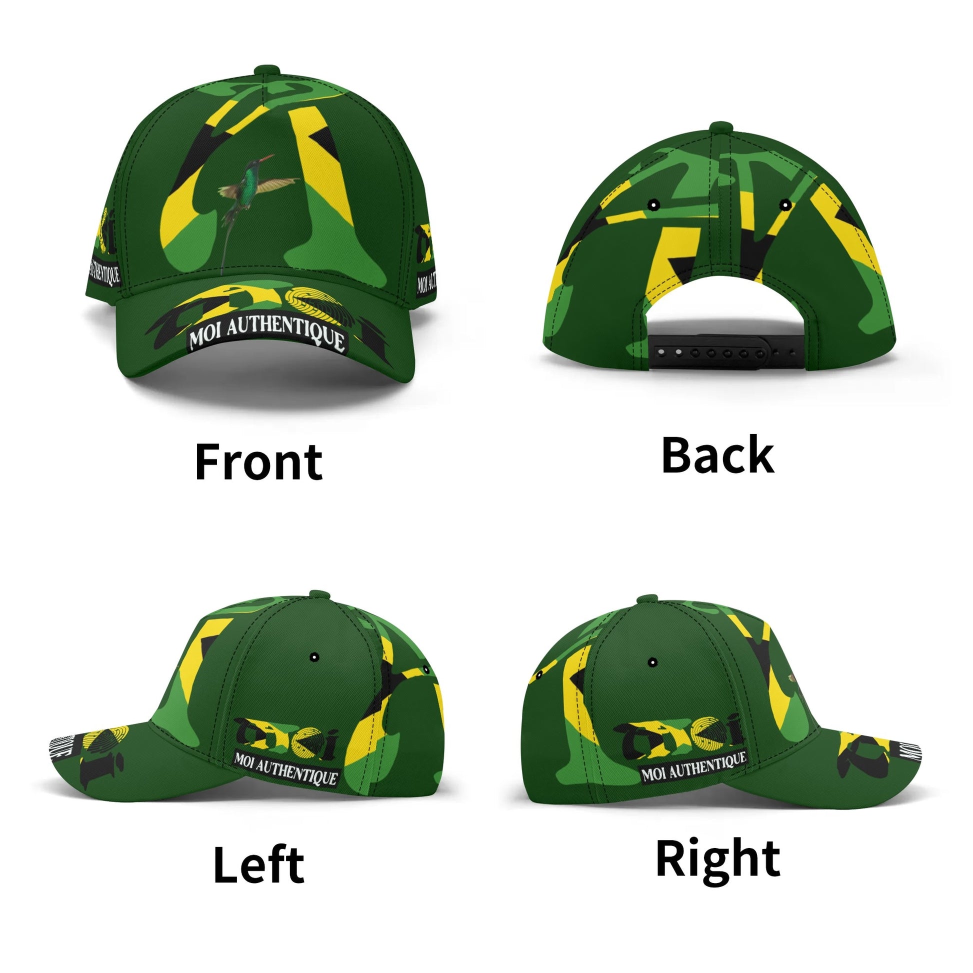 Green cap with yellow and black design on a white background