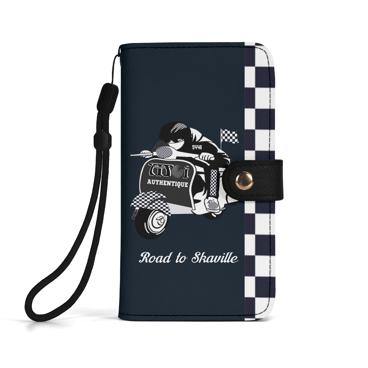 Road to Skaville 2-Tone Black Phone Flip Case PU Leather Cover for Most Mobile Phone Models