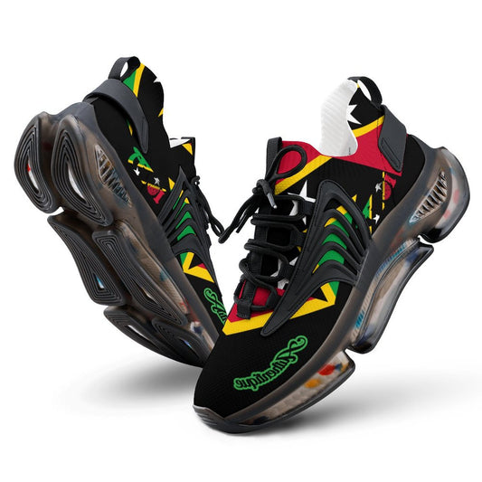 Black sneakers with colourful accents on a white background