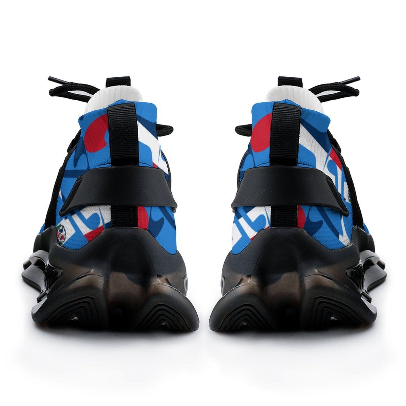 Colourful sneakers with black soles on a white background