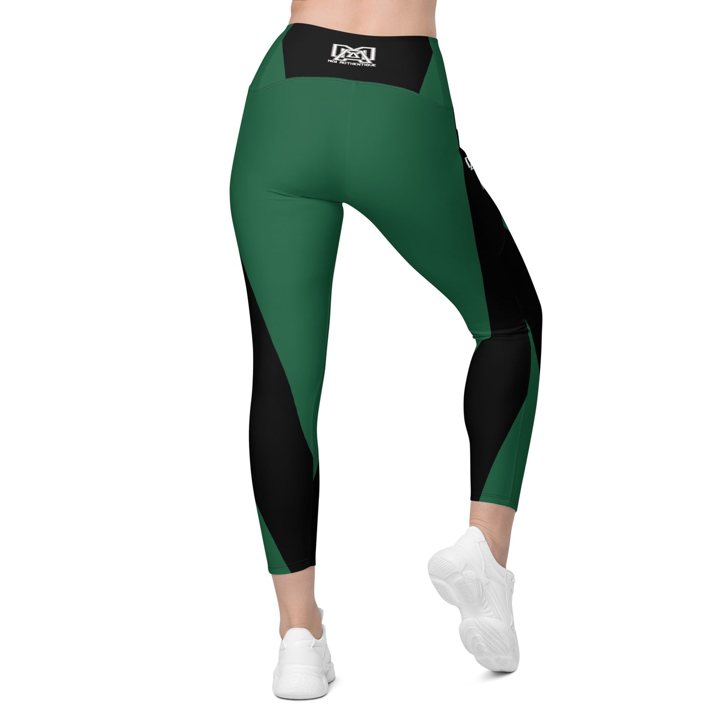 Moi Authentic classic black and green Leggings with pockets