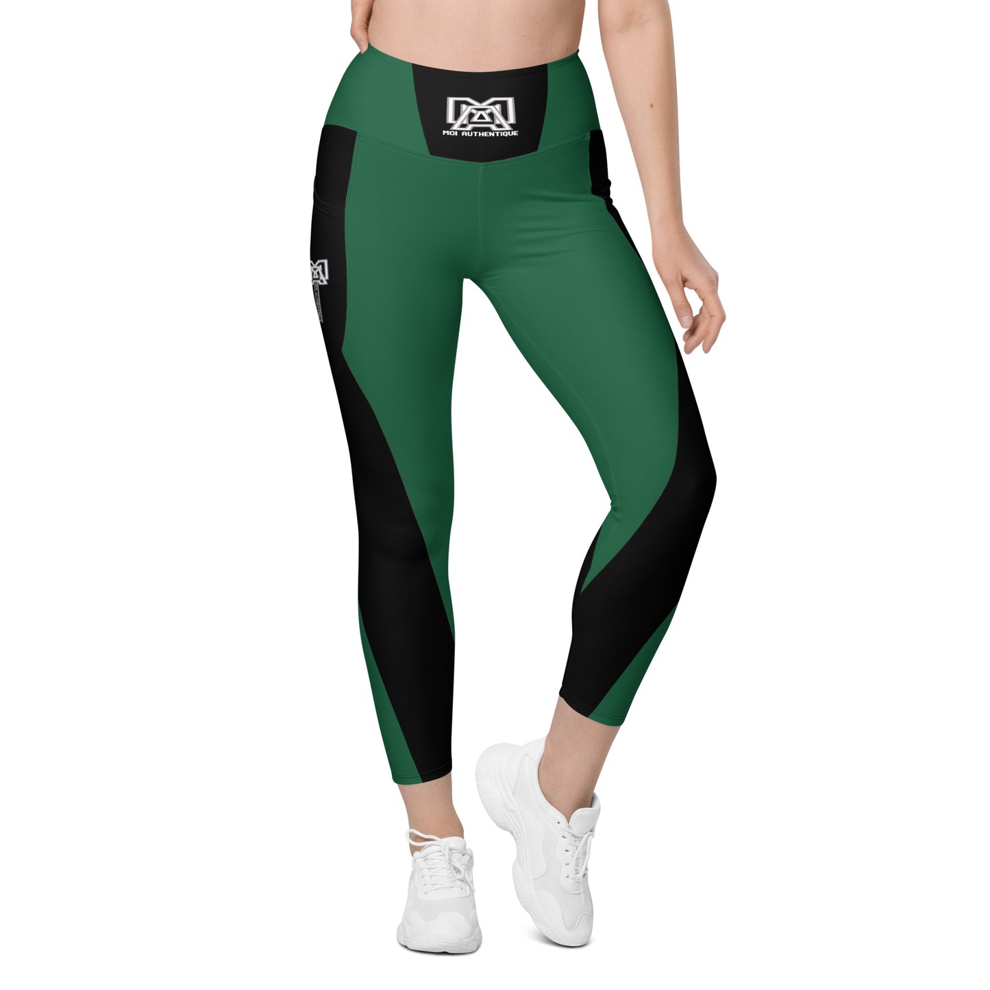 Moi Authentic classic black and green Leggings with pockets