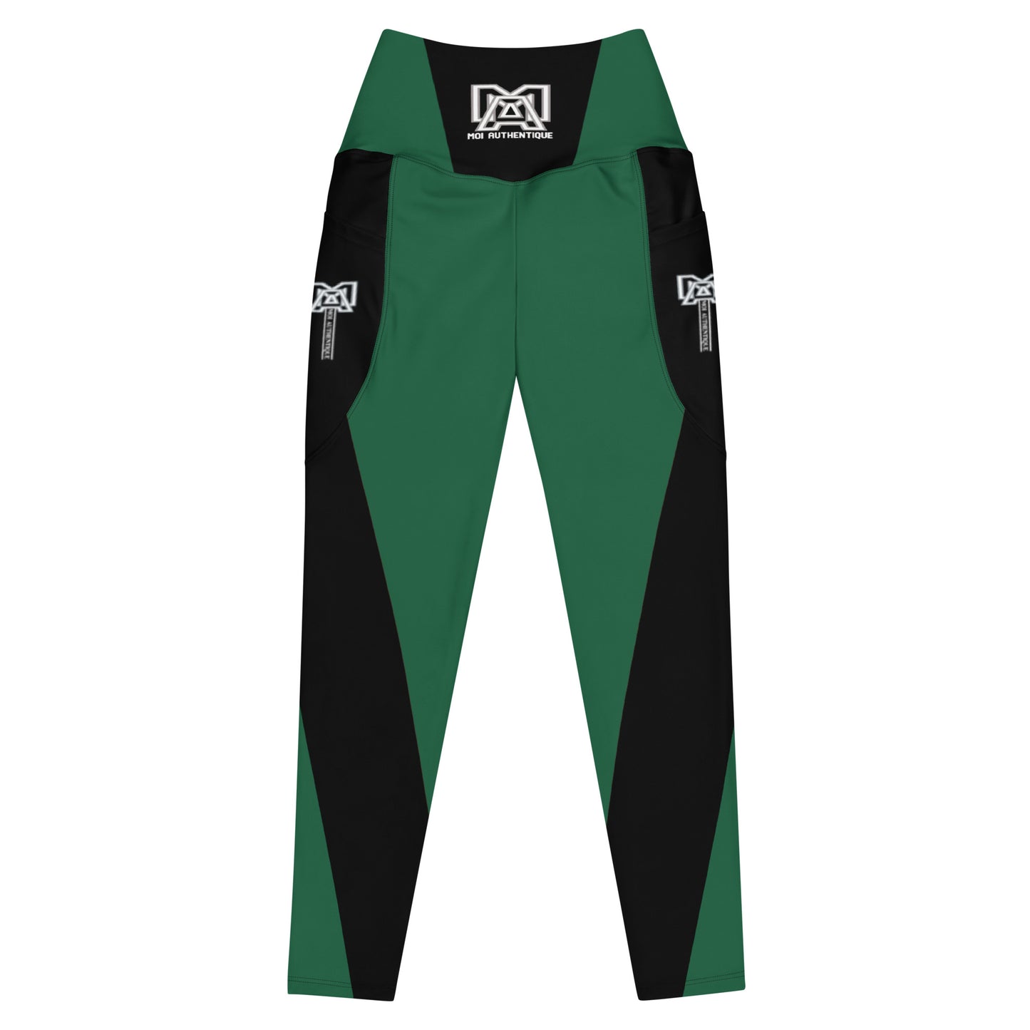 Moi Authentic classic black and green Leggings with pockets