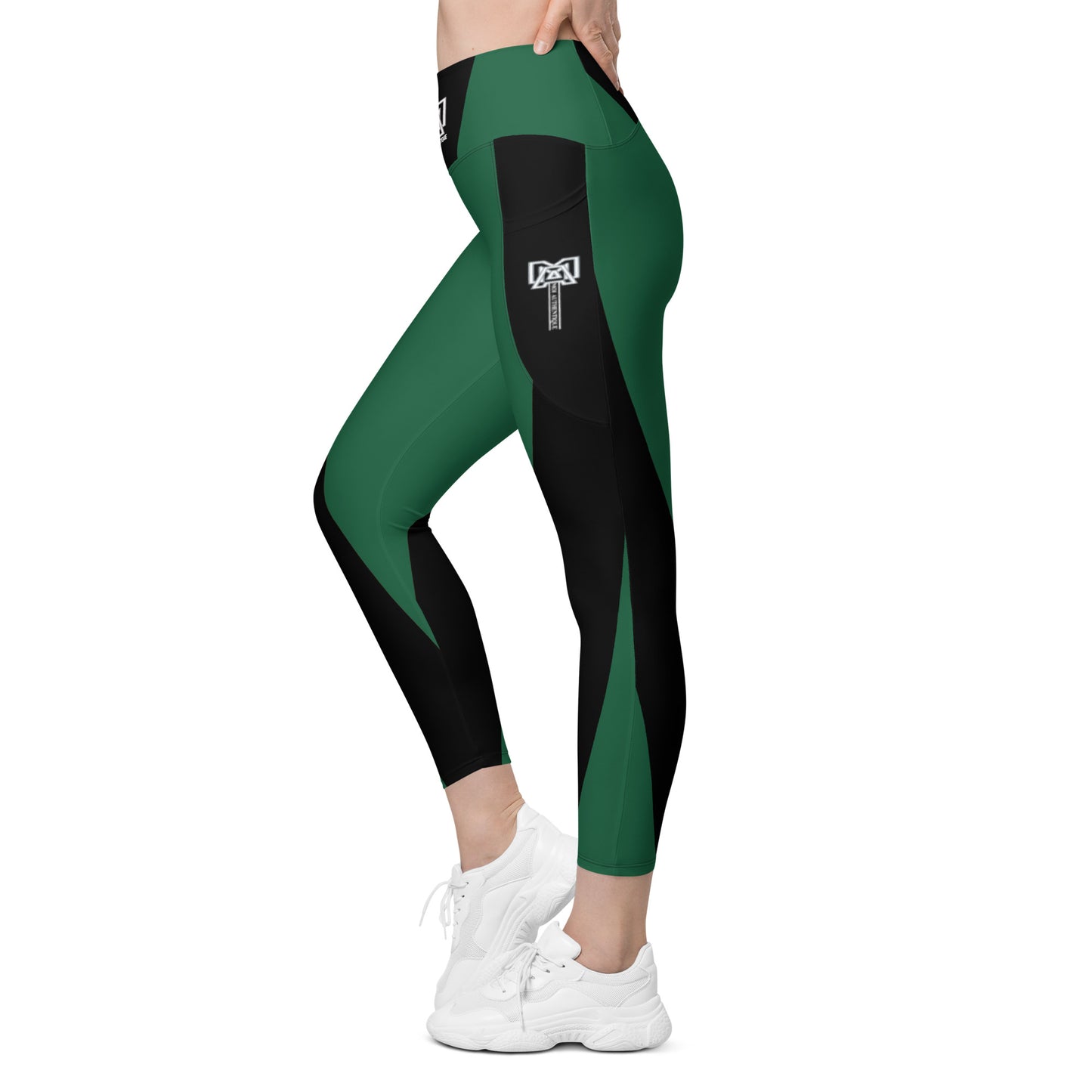 Moi Authentic classic black and green Leggings with pockets