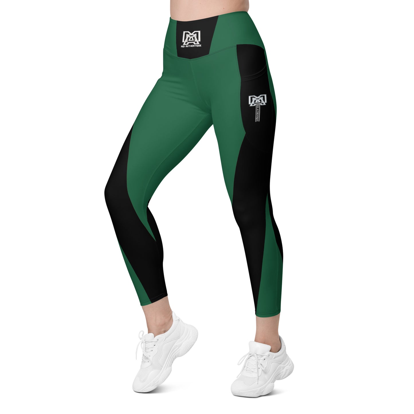 Moi Authentic classic black and green Leggings with pockets