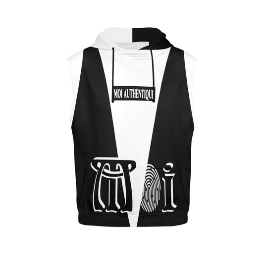 Moi Authentique Black and White Sleeveless Hoodie for Men (Model H15)