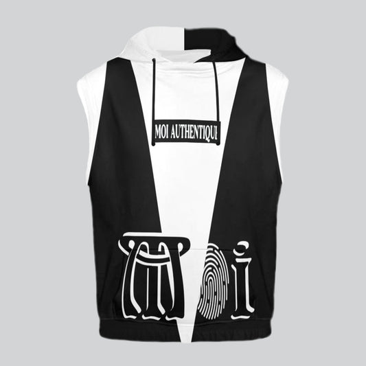 Moi Authentique Black and White Sleeveless Hoodie for Men (Model H15)