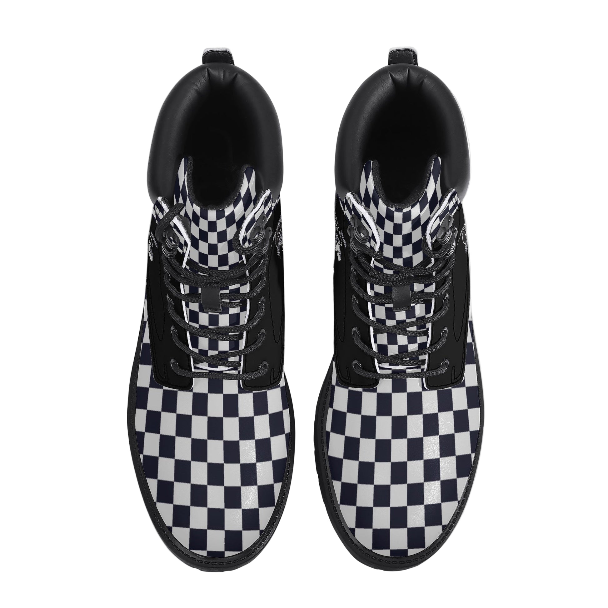 Black and white checkered boots on a white background