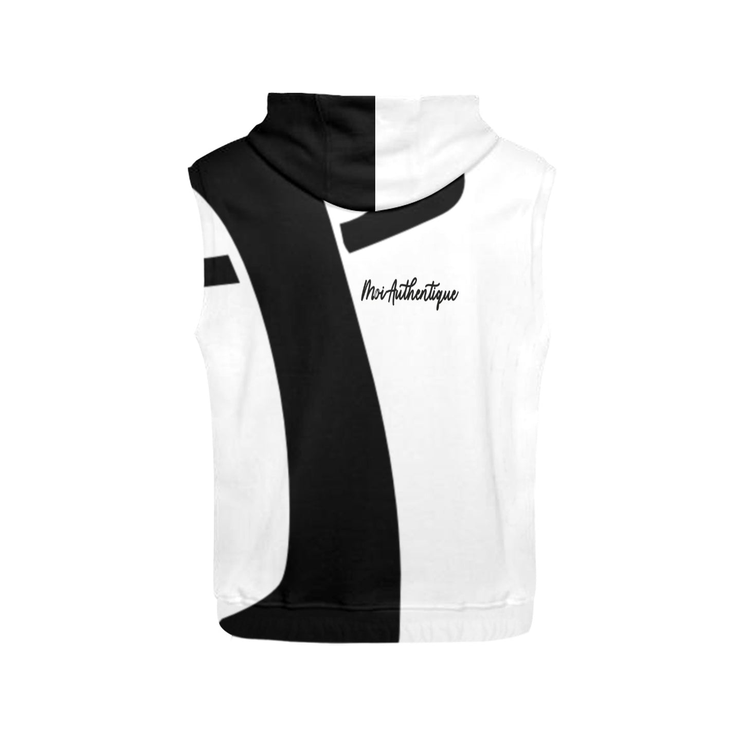 Moi Authentique Black and White Sleeveless Hoodie for Men (Model H15)