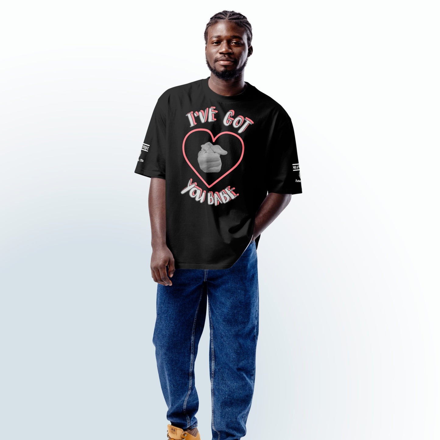 A Valentine Statement - "I' ve Got You Babe" Oversized Unisex heavyweight T-shirt - Black.